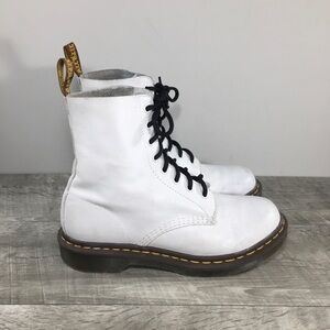 Dr Doc Martens Pascal Womens White Leather Combat Punk Goth Boots Size 6 UK US 8
